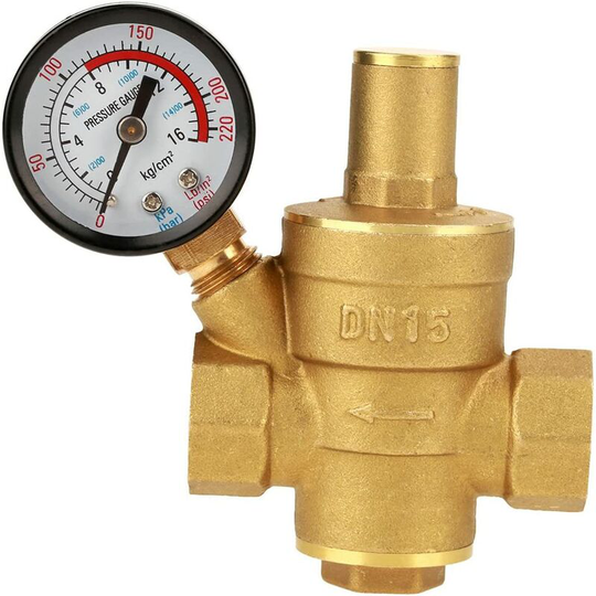Bearsu - 3.54in Brass Adjustable Reducer Pressure Reducing Valve Water Pressure Regulator DN15 with Gauge Meter