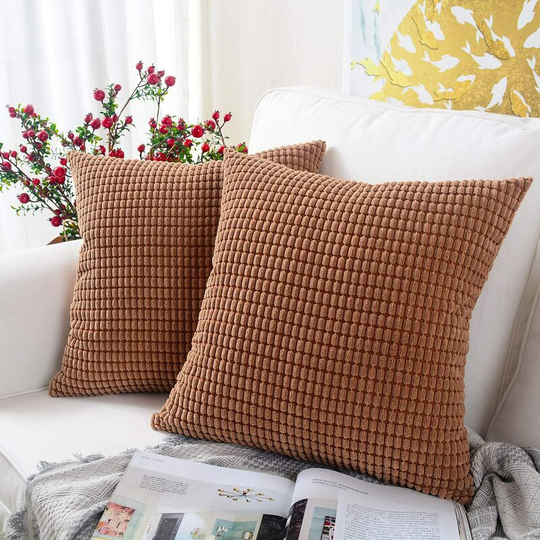 Bearsu - Set of 2, Soft Corduroy Square Decorative Throw Pillow Cushion Covers Pillow Case, Home Decorations for Couch Sofa Bed Chair 18x18