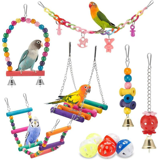 Bird Parakeet Toys,Swing Hanging Standing Chewing Toy Hammock Climbing Ladder Bird Cage Colorful Toys Suitable for Budgerigar, Parakeet, Conure,