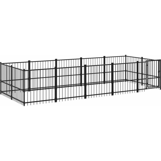 Outdoor Dog Kennel Steel 9.38 m² Vidaxl Black
