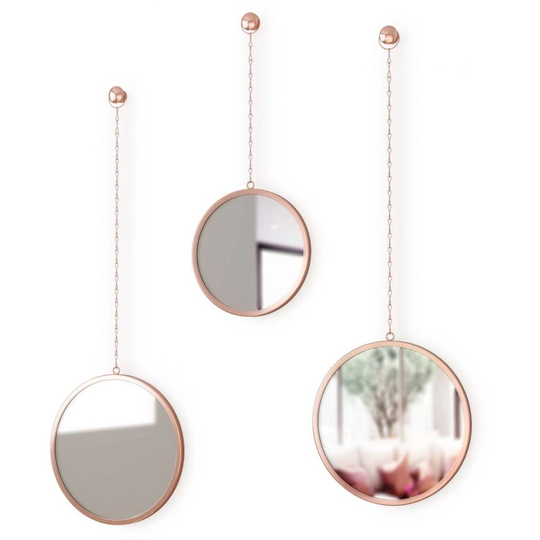 Elana 3 Piece Round Metal Framed Wall Mounted Accent Mirror in Copper Set