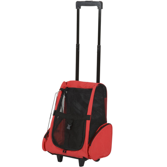 Pet Travel Backpack Bag Cat Puppy Dog Carrier w/ Trolley and Telescopic - Red - Pawhut