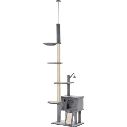 238-270cm Cat Tree Tower Ceiling High w/ Sisal Scratching Post Light Grey - light grey - Pawhut
