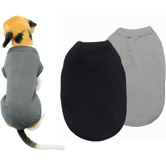 Cotton Dog Clothes Solid Color Dog T-Shirt Clothing Soft Breathable Cotton Shirt Suitable for Cats & Puppies (2 pieces) (Medium, Black + Gray)