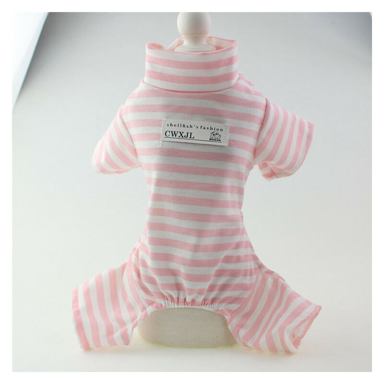 Pet clothes spring, summer, fall and winter clothes Teddy Bichon Frise striped four-legged jumpsuit for daily indoor and outdoor use. (m) size:
