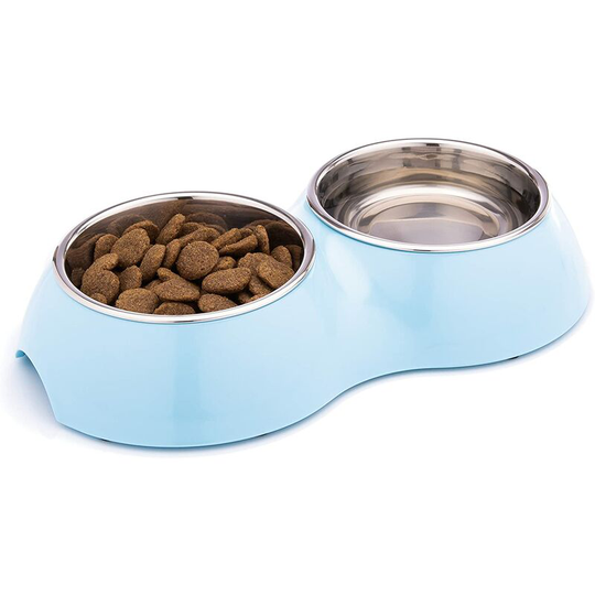 Perle Rare - Double Dog Bowl, Non-Slip | Multiple Colors and Sizes | Small, Medium, Large and Large | Melamine Stainless Steel Cat and Dog Bowls |