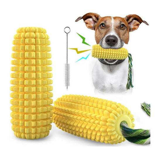 Solid dog toy, chewing toy for rubber dog with rope, dog-shaped dog teeth brush