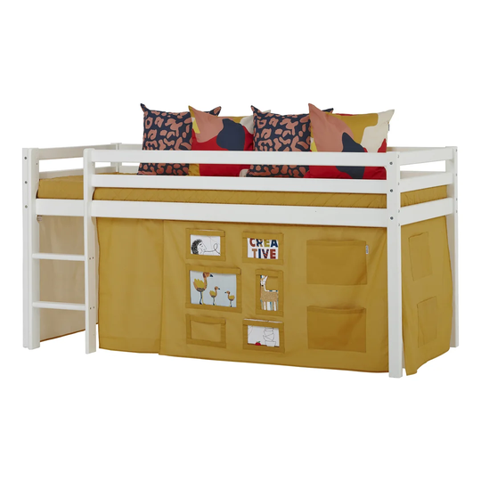 Basic Solid Wood Loft Bed with Creator Curtain