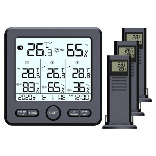 Wireless thermometer with 3 transmitters and waterproof cable sensor, ideal for coolers / aquariums / swimming pools