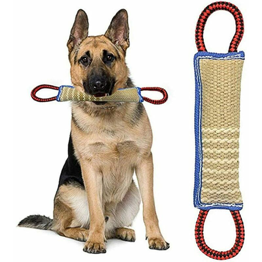 Dog Bite Toy with 2 Handles 30 Cm - Dummy Dog Dental Health Beneficial Floating Learning Roller, Interactive Rope for Large / Medium Dogs