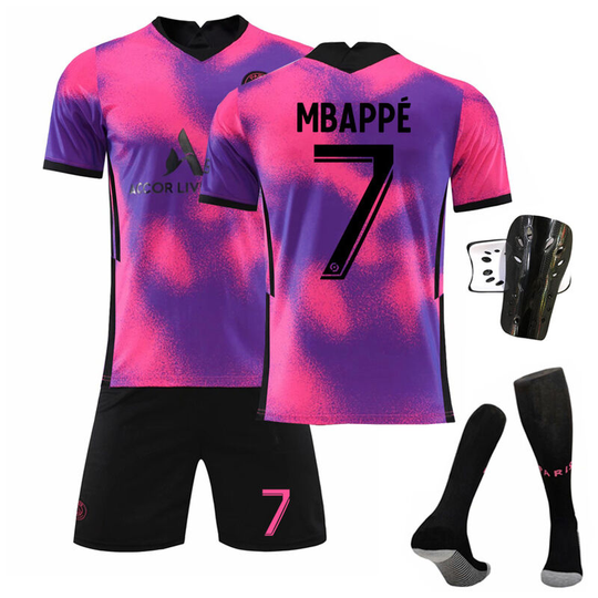 Paris 3rd away purple football suit No. 7 with socks+protective gear