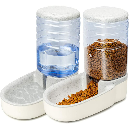Modou - Automatic Cat Food Dispenser and Automatic Cat Water Dispenser 2-in-1 Feeder and Waterer Set for Cats and Dogs Capacity 3.8L (Gray Style 2