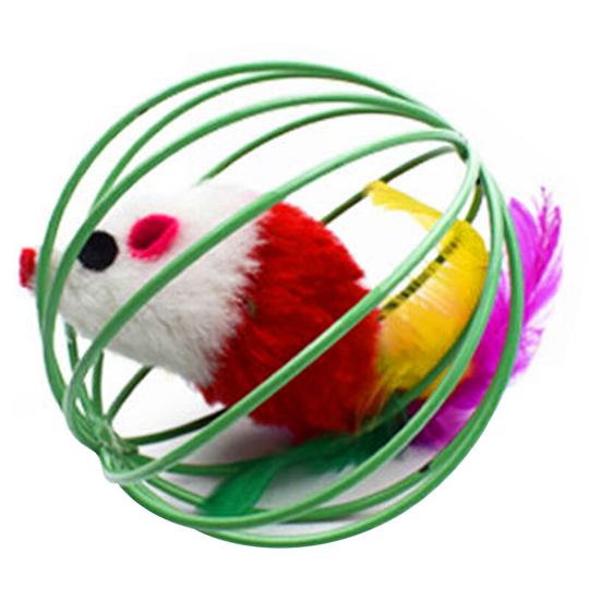 Cat Ball Toys with Bell Feather Colorful Cute Mouse in Cage Shaped Interactive Ball Toy for Cats and Dogs Training Playing,model:Random Color