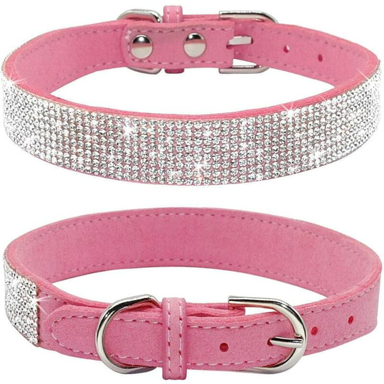 Rhinestone Dog Collar, Cute Dazzling Sparkling Soft Suede Leather Dog Cat Rhinestone Collar Crystal Diamond Pet Dog Puppy Collar(Pink,XS)