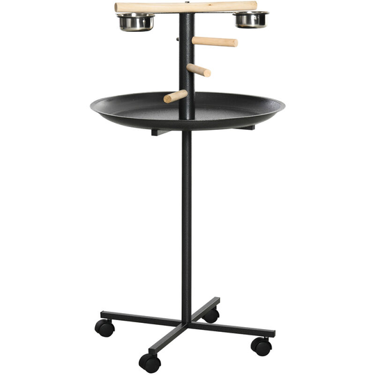 PawHut Metal Bird Table Play Stand, Bird Feeder Station with Wheels Feeding Bowl - Grey