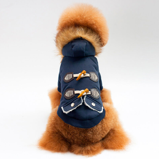 Autumn and winter pet clothing two legs thickened hooded horn button hooded dog clothes m (chest 44', neck 30', back 27' suitable for weight 5