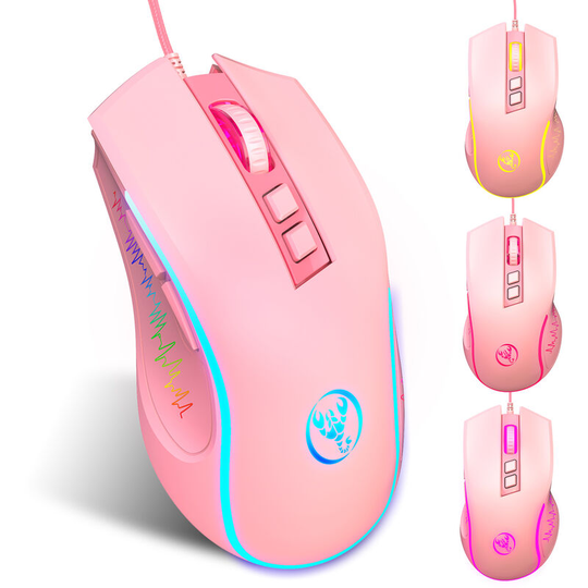 Hxsj - X100 Wired Gaming Mouse Ergonomic Gaming Office Mouse 7-color Breathing Light Effect 4-gear Adjustable dpi Pink,Pink - Pink