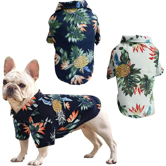 Summer Dog T-Shirt, Hawaiian Style Dog Shirt, Beach Resort Style Dog T-Shirt, Fashion Breathable Dog Clothes for Puppy, 2 Pieces, Blue and White