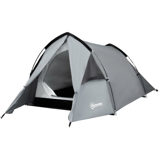 1-2 Man Camping Dome Tent Porch Mesh Window Double Layer Hiking - Dark Grey - Outsunny