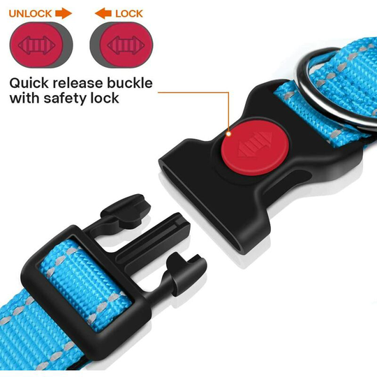 Dog Collar, Classic Adjustable Reflective Nylon Collar with Soft Breathable Mesh Padded for Puppy Dogs, XS, Sky Blue