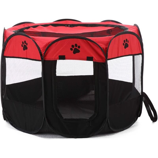 Dog Fence, Foldable Dog Tent, Waterproof, Detachable Fence for Dogs, Cats, Puppies (Red)