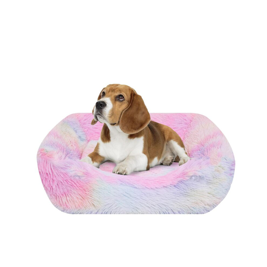 Calming Dog Bed Rainbow Super Soft Anti Anxiety Cuddler For Puppy Cat