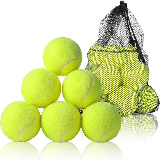 Pressureless Tennis Ball Play Cricket Dog Toy Ball Sturdy and Durable Tennis Ball with Net Carrying Bag for Pet Play Lesson Training (12 Pieces)