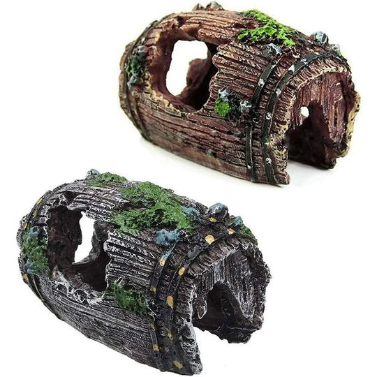 Perle Rare - 2 Pieces Aquarium Resin Ornament Aquarium Cave Decor Aquarium Resin Broken Barrel Ornament Cave Landscaping Decoration for Aquarium Fish