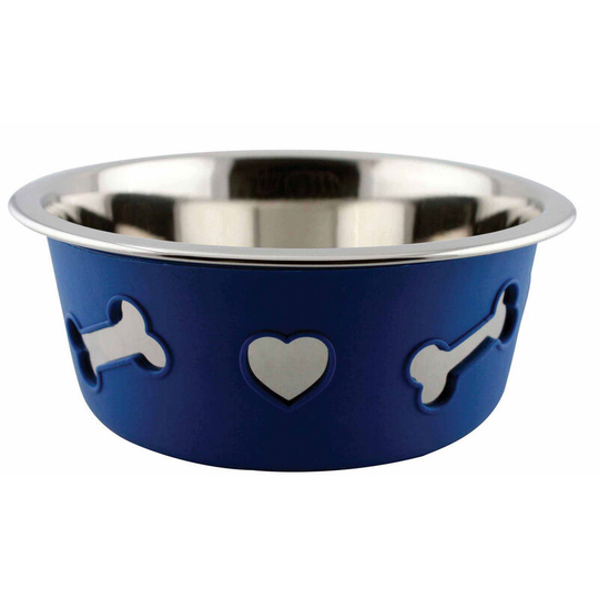 Weatherbeeta Non-slip Stainless Steel Bone Dog Bowl (21cm) (Blue) - Blue