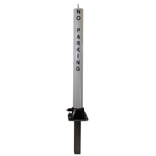 Ultra Secure - White Fold Down Parking Post with Ground Spigot & No Parking Logo (001-3642 k/d, 001-3632 k/a). - Keyed all the same Please [001-3632]