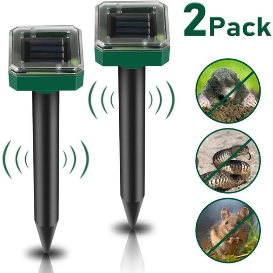 Litzee - Pack of 2 Solar Mole Repellent, Ultrasonic Solar Mole Repellent, Mole Repellent, Mole Repellent, Pest Control with IP65 for the Garden