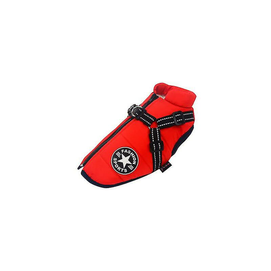 Large Pet Dog Jacket with Harness Winter Warm Dog Clothes Waterproof Red (l)