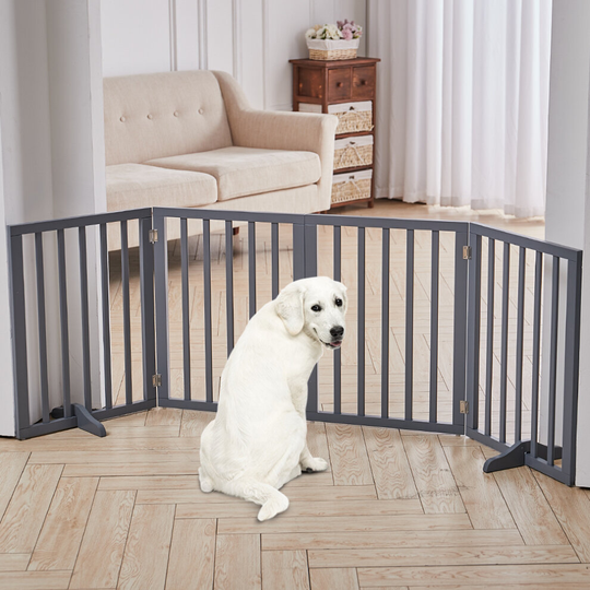 (4 Panels) Wooden Dog Gate Pet Fence Safety Barrier Divider Freestanding