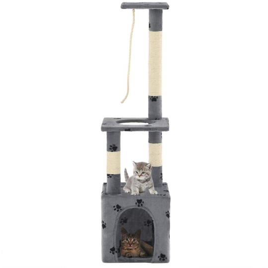 Cat Tree with Sisal Scratching Posts 109 cm Grey Paw Prints VD07159 - Hommoo