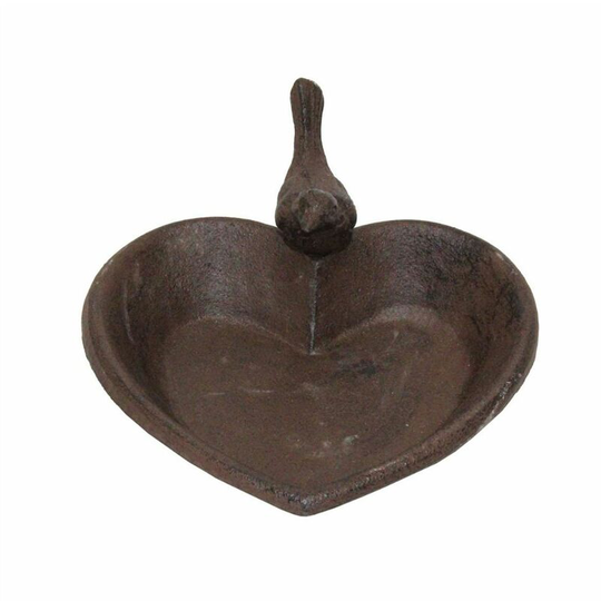 Brown Decorative Bird Rustic Heart Bird Bath Cast Iron - Brown - Homescapes
