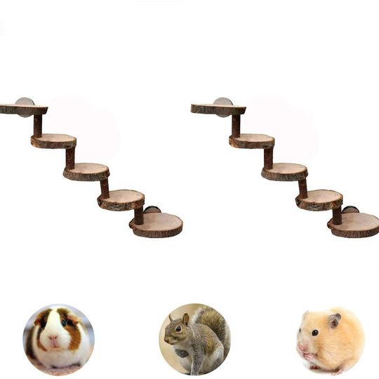 Natural Apple Wood Hamster Chew Toy Bridge Parrot Ferret Squirrel Hamster Mouse Small Animal Small Rodent Play and Exercise (Wooden Ladder) 2 Piece