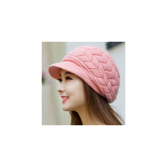 Lady rabbit hair hat hat winter knit hat lady warm hat (leather powder)
