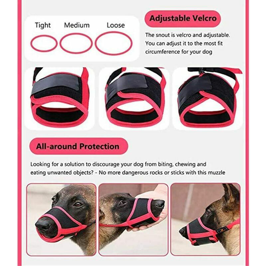 Dog Muzzle Adjustable Nylon Dog Muzzle, Adjustable Breathable Muzzle, Small Medium Large Dog Anti Bark Anti Bite, m, Red