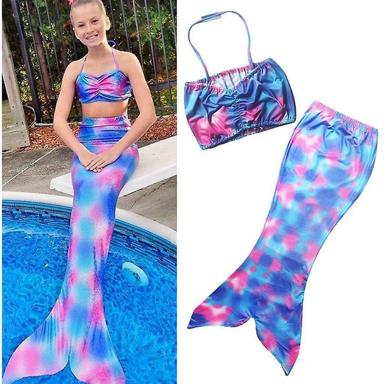 Kids Girl Mermaid Tail Bikini Set Beachwear Swimming Swimwear Swimsuit Blue Pink 5-6 Years