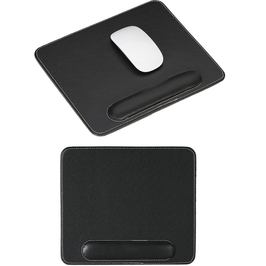 Relaxdays - Set of 2 Mouse Pads, Faux Leather, Ergonomic, Soft Wrist Rest, For Computer & Laptop, Rectangular, Black