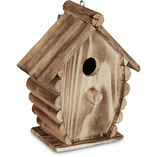 Bird House, Wooden Nesting Box, Decorative Shelter, h x w x d: 20 x 15.5 x 12 cm, natural - Relaxdays