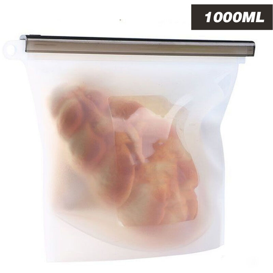 Reusable Leakproof Storage Bag Airtight Silicone Bags Snack Sandwich Lunch Freezer Bag for Storing Nuts Fruit 1000ML,White - White