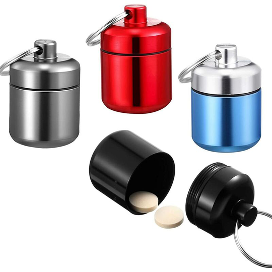 Waterproof Pill Box Small Key Ring Metal Pill Box for Outdoor Travel - 4 Colors