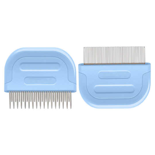 2 Dense Tooth Dog and Cat Flea Combs with Delicate Rounded Tips for Short and Medium Hair Pets, Pet Cleaning Tool Brush (Long and Short Needle Comb +