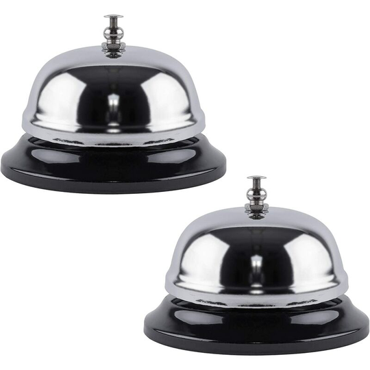 2 Pack Call Bell Front Desk 3.35 inch Silver Metal Anti-Rust Ringing Service Bell, for Hotels, Offices, Pet Dog Training, Schools, Reception,