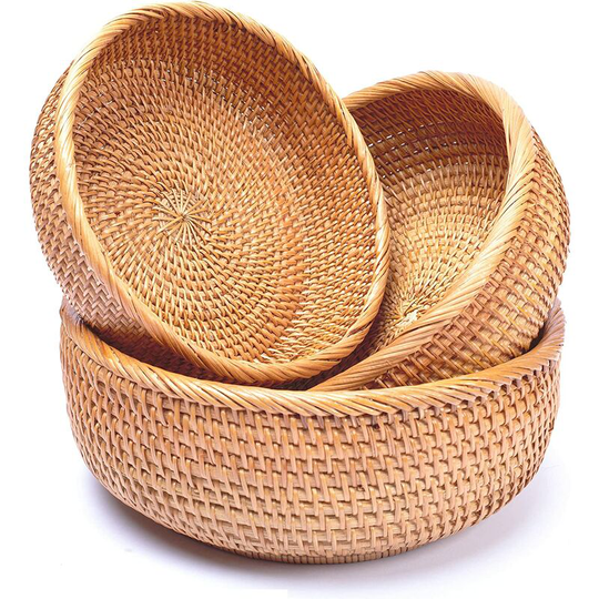 Monly - Wicker Storage Basket For Fruit Bread Vegetable Natural Rattan Baskets For Storage Bowls Key Round Wicker Baskets in Kitchen Table Pantry