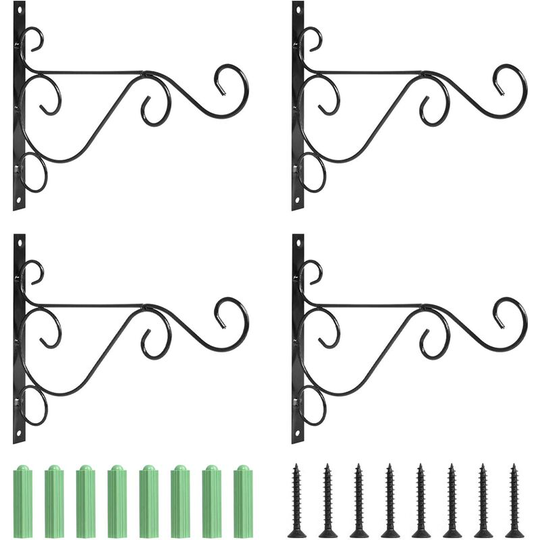 25cm Lantern Hook Iron Hanging Plant Holder Decorative Wall Planter Hanging Hooks with Black Screws for Bird Feeder Lanterns Wind Chimes (Set of 4,