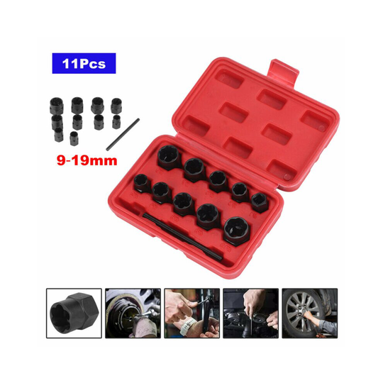 11X Locking Wheel Nut Remover Bolt Stud Extractor Impact Spiral Socket