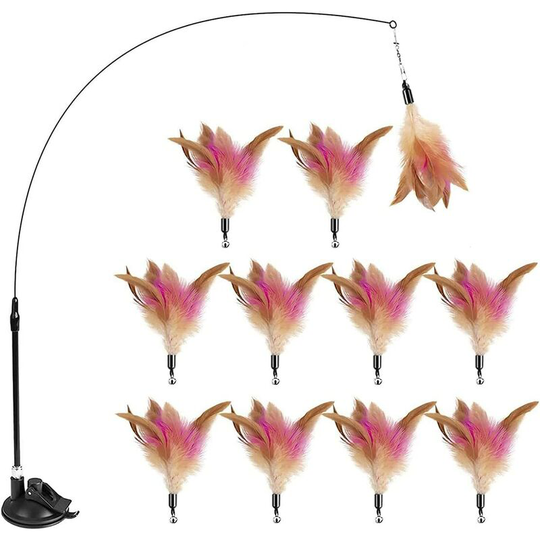 Interactive Cat Toy with Suction Cup, Replacement Feather for Cat Cane - Cat Toy - with Feather and Bell (Pink)