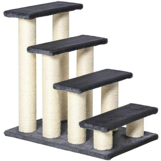 Dog Steps for Bed 4 Step Pet Stairs ladder for Dog Cat Scratch Post Grey - Navy blue - Pawhut